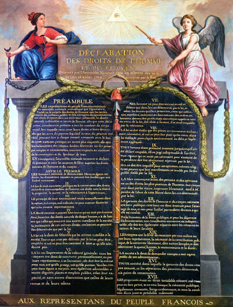 Erklärung der  Menschen- und Bürgerrechte - verkündet am 26. Aug. 1789 von der französischen Nationalversammlung. Gezeichnet von Le Barbier. Original: Musée Carnavalet, Paris