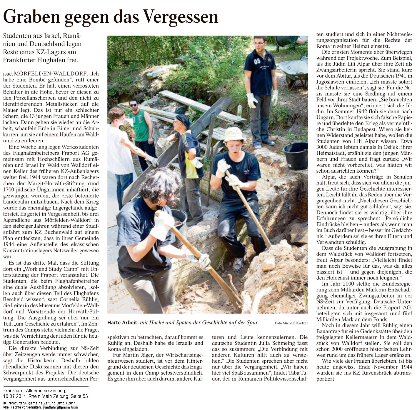 Berichterstattung in der Frankfurter Allgemeinen Zeitung vom 16. Juli 2011