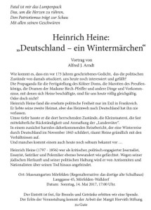 "Im traurigen Monat November war's, Die Tage wurden trüber, Der Wind riß von den Bäumen das Laub, Da reist ich nach Deutschland hinüber..." 