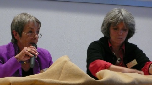 Ulrike Hol­ler, Mit­glied des Kura­to­ri­ums, und die Vor­stands­vor­sit­zende Cor­ne­lia Rüh­lig wäh­rend einer Podi­ums­dis­kus­sion im Jahr 2009.