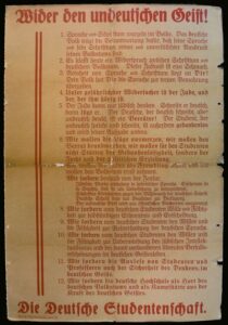 Flugblatt der "Deutschen Studentenschaft" unter dem Titel "Wider den undeutschen Geist", 1933