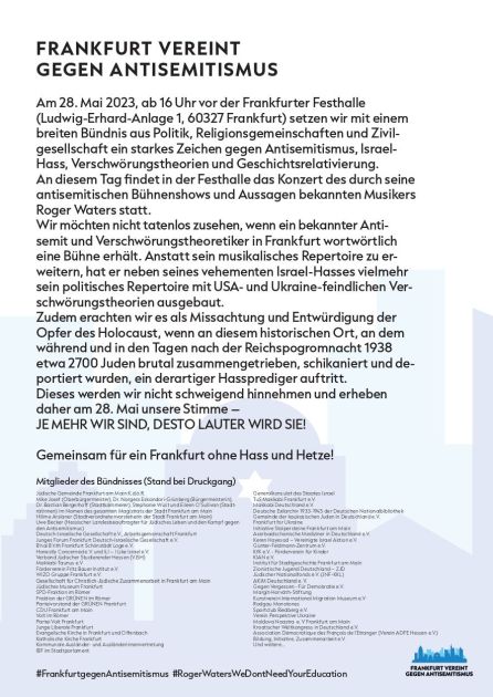 Seite 2. des Plakates "Frankfurt vereint gegen Antisemitismus"