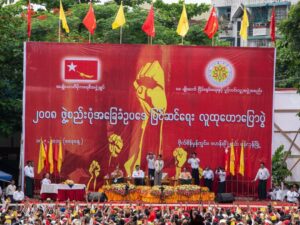 Veranstaltung der National League for Democracy (NLD) und der pro-demokratischen „Generation 88“, eine Kampagne für die Änderung der Verfassung, Yangon, Mai 2014