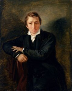 Heinrich Heine (1797-1856), Gemälde von Moritz David Oppenheim, 1831.  Berühmt ist sein Zitat: "Das war ein Vorspiel nur, dort wo man Bücher verbrennt, verbrennt man auch am Ende Menschen." Heine formulierte dies im frühen 19. Jh. in Bezug auf die Verbrennung des Koran und anderer arabischer Schriften in Spanien.